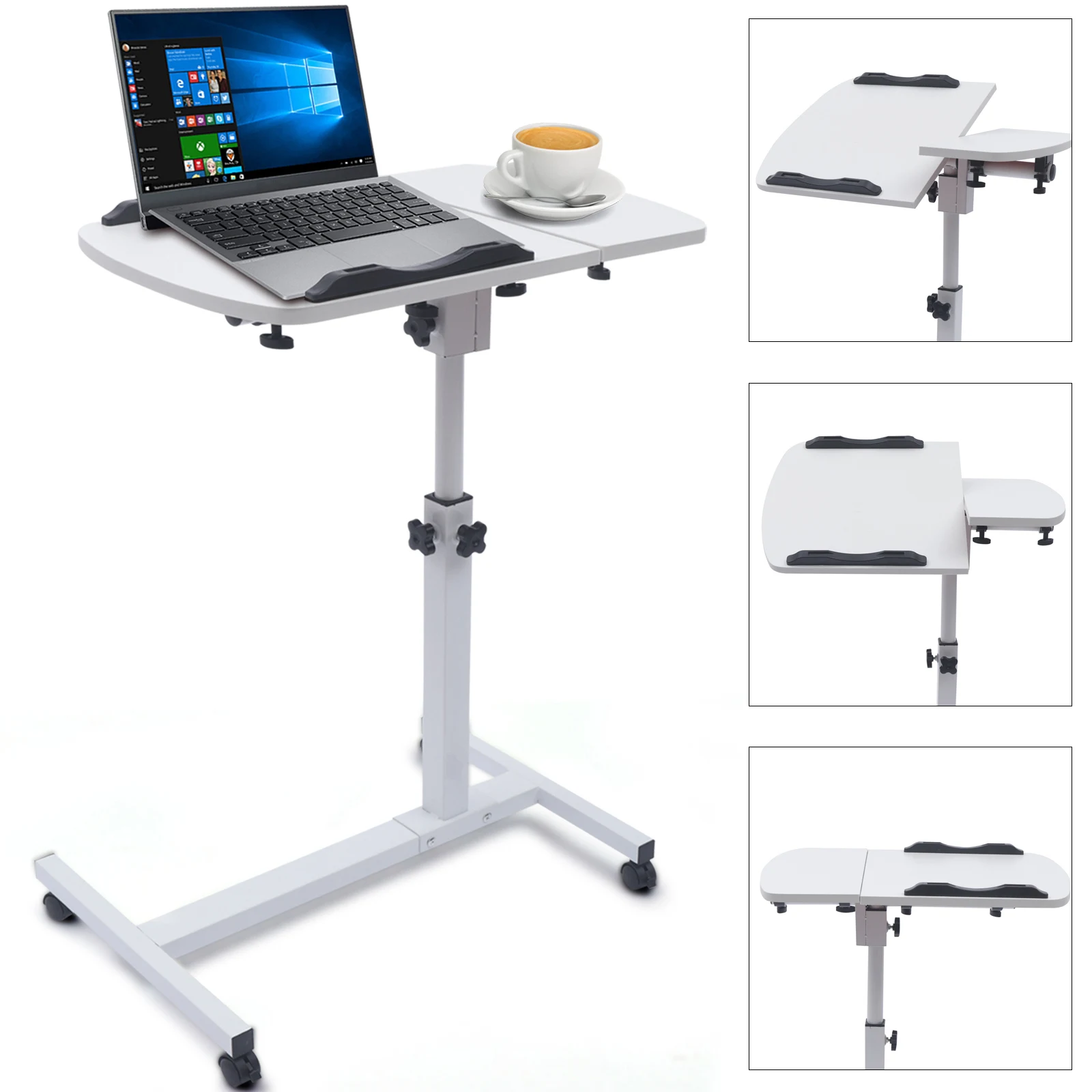 Overbed Table Height Adjustable With Tilting Desktop Bed Side Table With Wheels Lockable Rolling Standing Laptop Desk Hospital Bed Table White - View #7