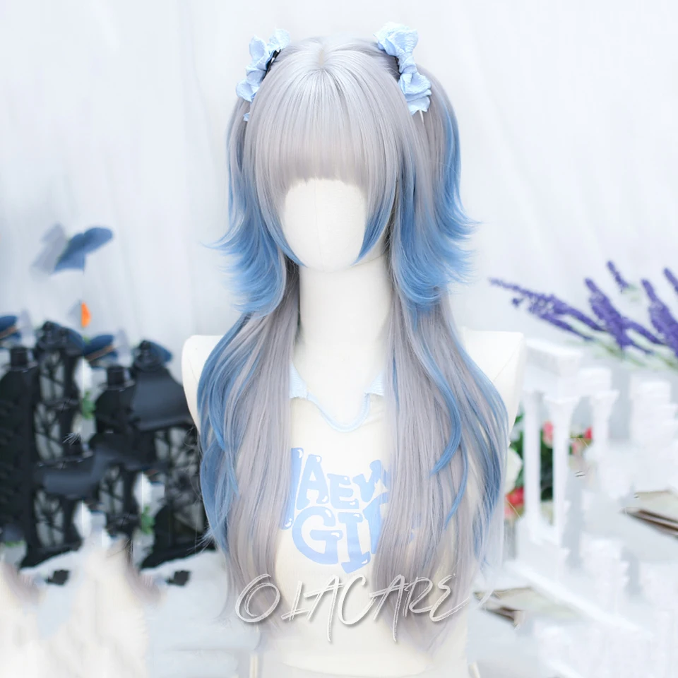 Synthetic Red Blue Curly Cosplay Wig for Women