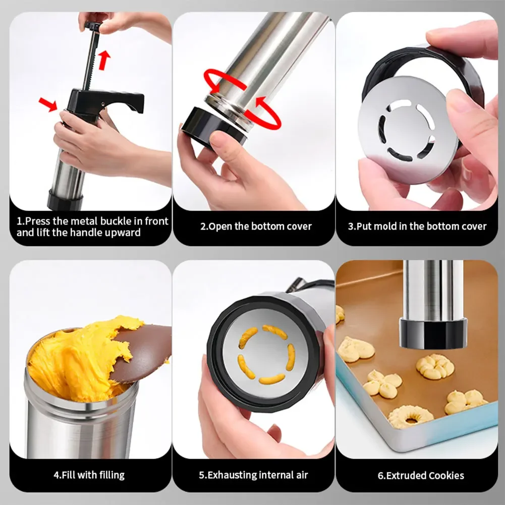 Cookie Press Gun with 13 Cookie Discs + 8 Icing Nozzles DIY Maker Deluxe Maker for Making and Decorating Cookies cookie maker press kit