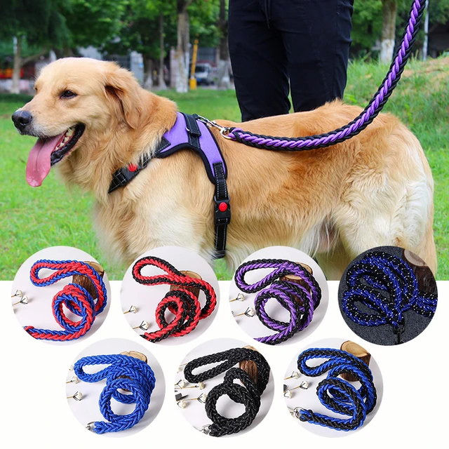 Nylon braided eight strand Dog Harness Leash With reflective strips Large  Dogs Leads Pet Training solid