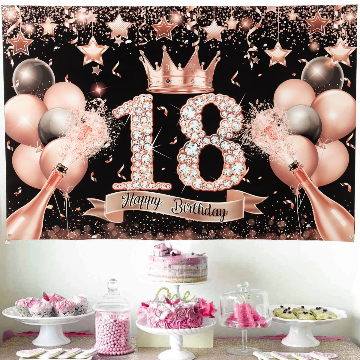 18th 30th 40th 50th Birthday Party Backdrop Rose Gold Background Banner 18 30 40 50 Years Old Birthday Party Decoration Girl