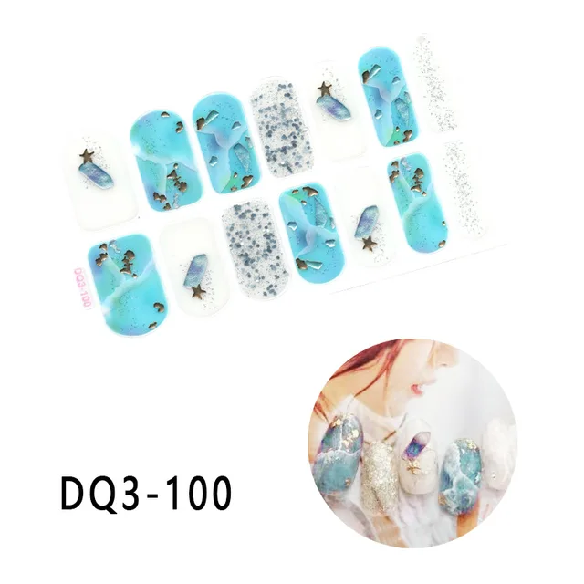 Korean Fashion Colorful 3D Glitter Sequins Nail Art Stickers Manicure DIY Nail Strips Wraps Solid Color DQ3-100