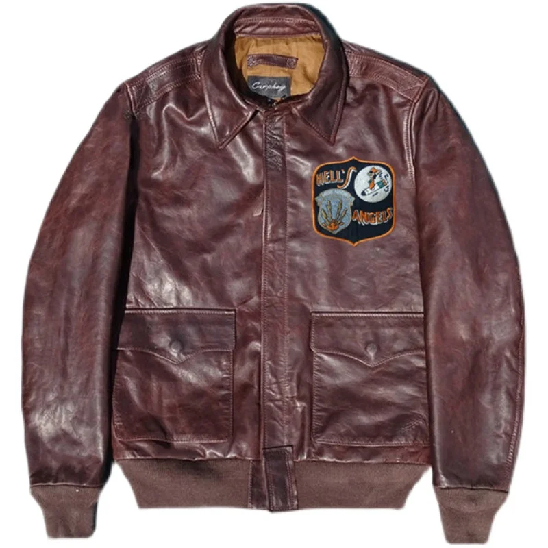 

Кожаная куртка-Авиатор A2 из конской шкуры, свободный крой, потертая, в стиле милитари, зимняя и осенняя одежда