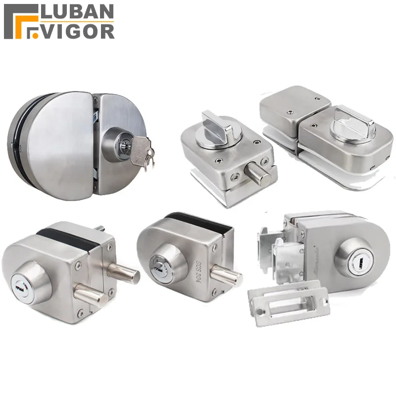 Stainless steel Glass Door Lock bolt Latch With key for single or double glass door easy to install Frameless glass door