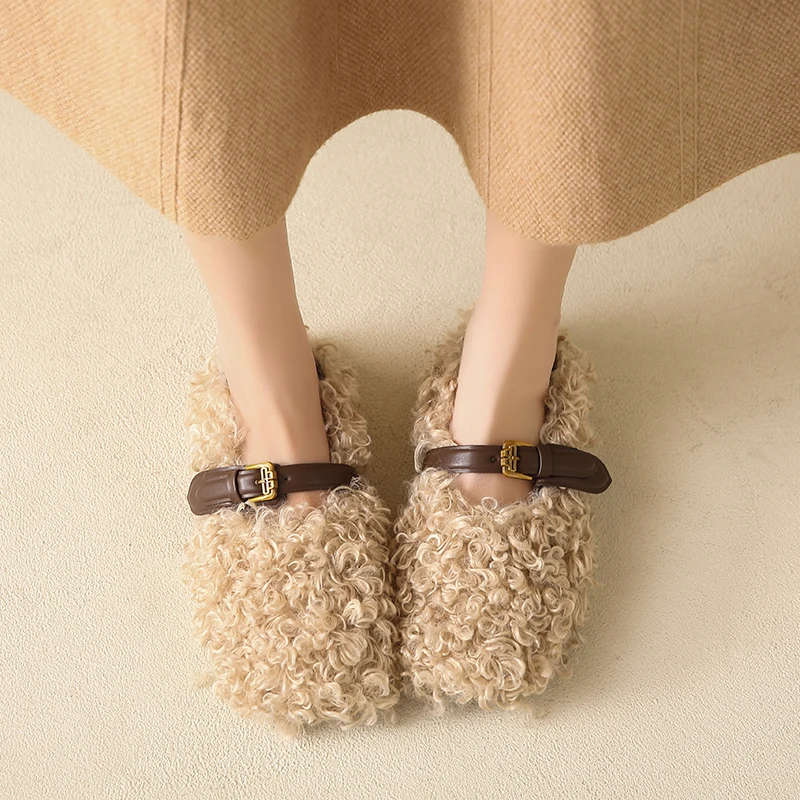 Women's Winter Plush Slip-On Flats Shoes Casual Dress Shoes Comfortable Memory Foam Warm Plush Lining Ballet Flat Shoes for Lady 4