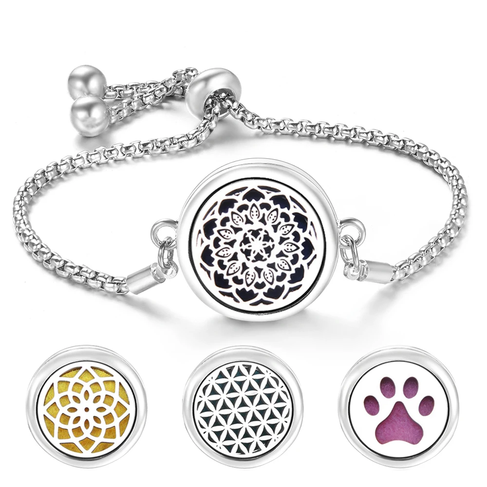 Flower of life Aromatherapy Bangle Essential Oil Diffuser Stainless Steel Perfume Locket Bracelet Adjustable Women Jewelry bangle bracelet stainless steel bracelet