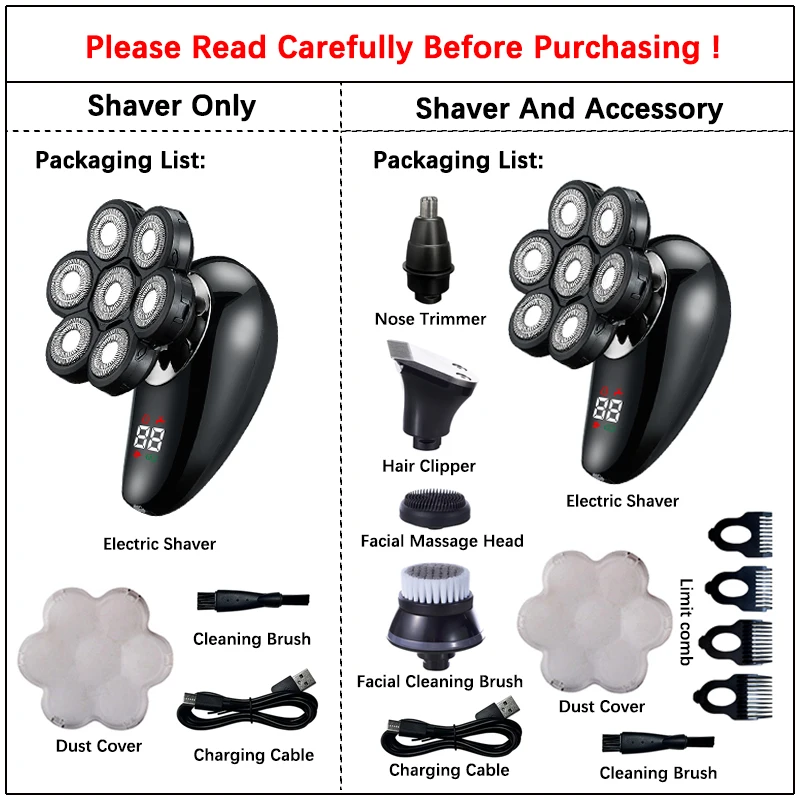 5 In 1 Electric Shaver For Men Bald Hair Clipper Nose Trimmer Floating 7D Blade Head Shaving Beard Knife Rechargeable_voghion.com