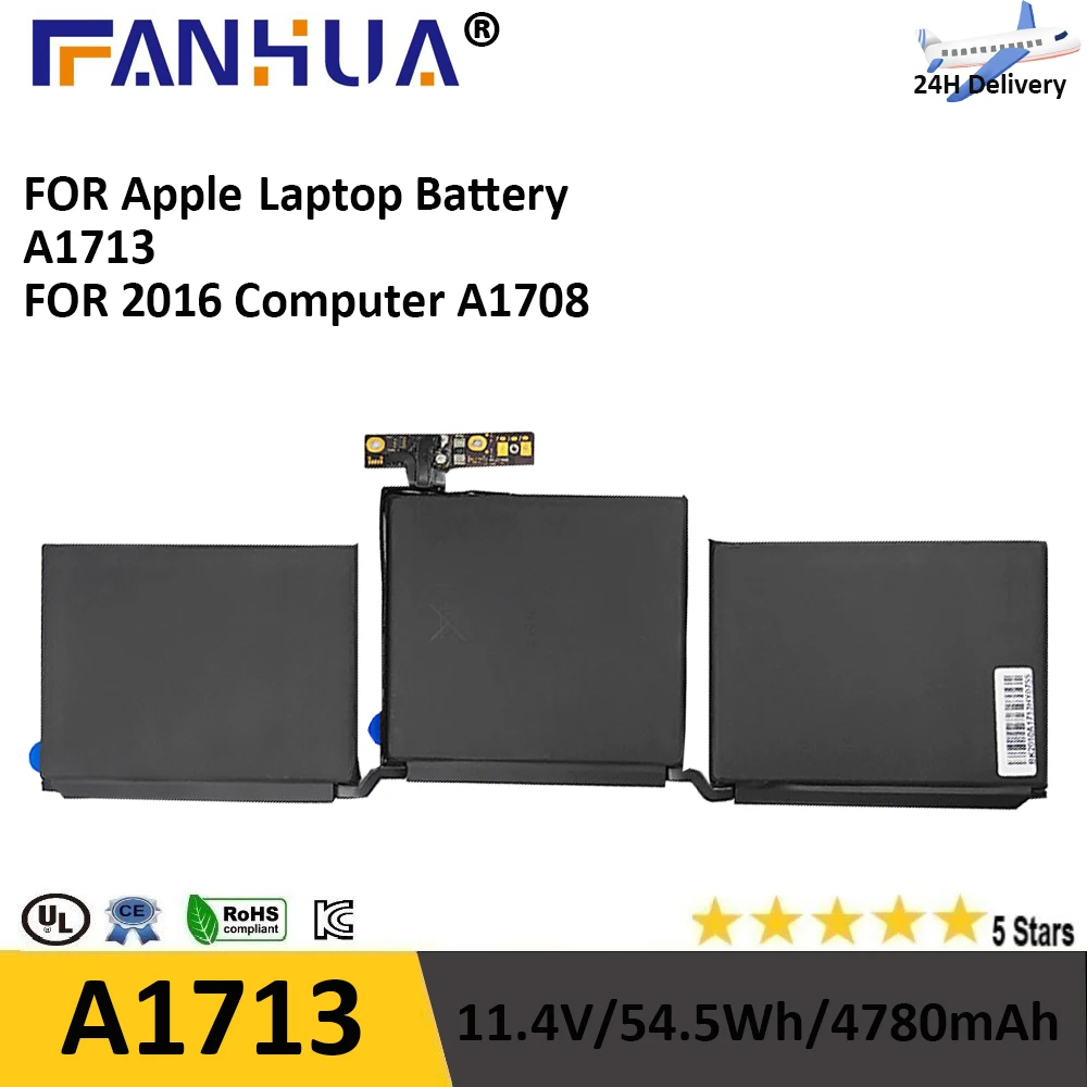 Macbook Pro A1708 11.4V 54.4Wh Batteria A1713 Per Macbook Pro 13 Pollici A1708 Fine 2016 Metà 2017 (Emc 2978 3164