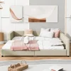 Dual Function Mother & Child Upholstered Platform Bed Set with Safety Guardrails Elegant PU Leather Design Queen Size & Twin XL 3