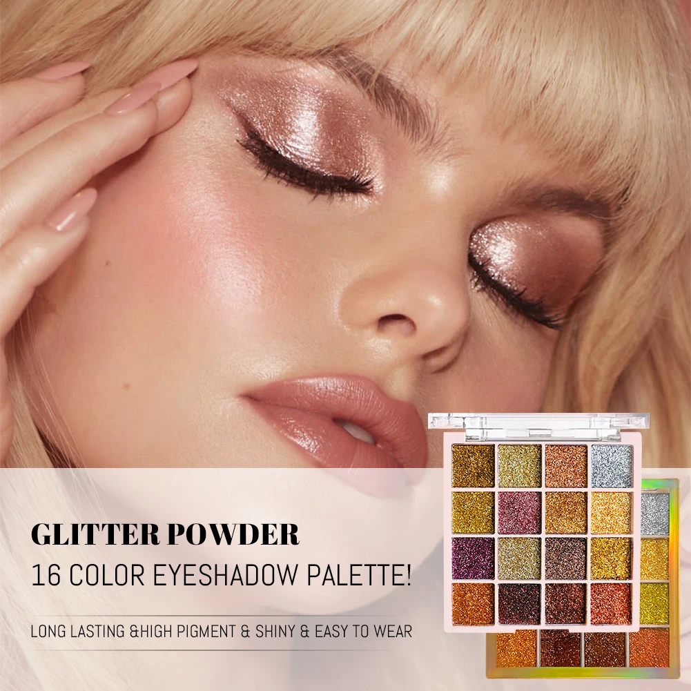 16 Colors eye shadow Glitter Eyeshadow Palette Shimmer Multicolor Golden Color Sparkle Sequin Finish Body Face Makeup Stage Party Makeup