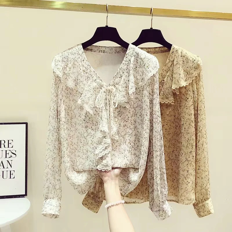 

Ruffles Chiffon Blouse Shirt Women's Spring Summer 2023 New Fashion Large Shirt Top