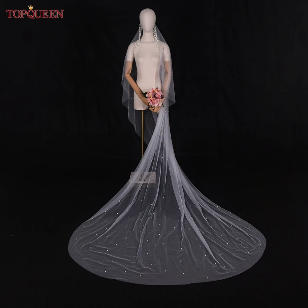 Top queen hübsche Braut Hochzeit Schleier schiere Tüll Perle Stirnband 3m lange Kathedrale Schleier Hochzeit Zubehör v207 – Detail 6