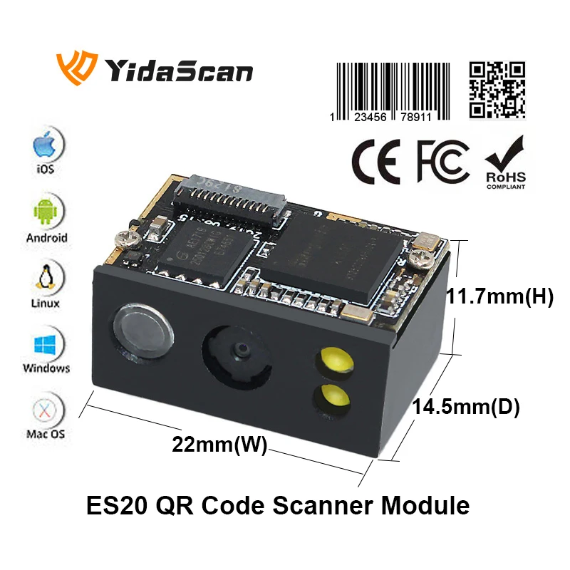 Módulo Pequeno 1d 2d do Varredor do Código de Barras do Oem de Yidascan Es20 Es22 qr Leitor de Código de Barras Motor de Varredura Usb Tudo em um na Tabuleta Móvel Pda - Imagem 2