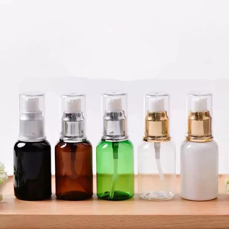 50ml Empty Lotion Pump Refillable Bottles Cosmetic Packaging Bottle Small Sample Clear/Brown/White Bottle Essence Water