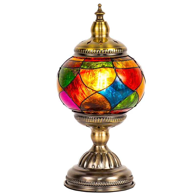 

Vintage Turkish Mosaic Table Lamp Moroccan Colorful Stained Glass Globe Lighting for Living Room Bedroom Bedside Luminaire