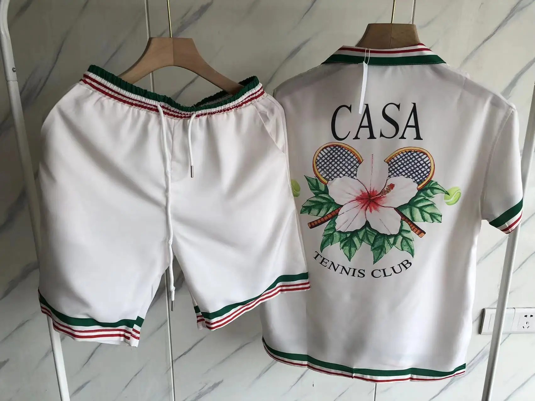 

New CAS Casablanca Shirts Men Women Tennis Cherry Blossom Short Sleeve Top Tee Shirt Goth