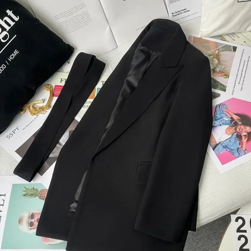 2023 New Women Blazer Spring Autumn Casual Long Sleeve Suit Jacket Korean Fashion Office Commute Business Elegant Tops Belt