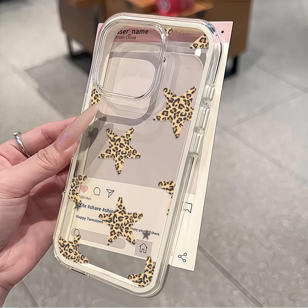 Vintage Leopard Star Print Clear Protective Phone Case Cover