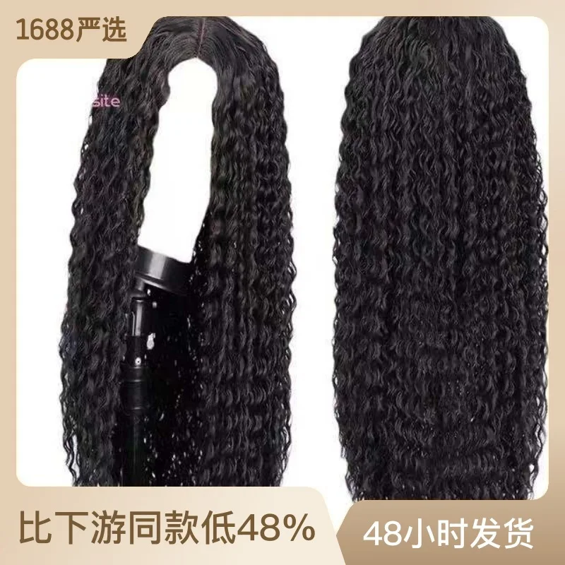 

European and American wigs for women with long curly hair, sold directly from Africa, featuring small curly black fluffy chemica