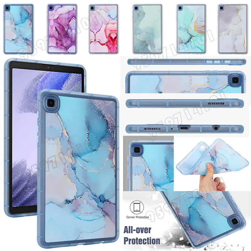 삼성 갤럭시 탭 A7 라이트 8.7 2021 SM-T220 T225 10.4 2020 SM-T500 T505 T507 용 대리석 패턴 후면 케이스, 낙하 방지 태블릿 커버