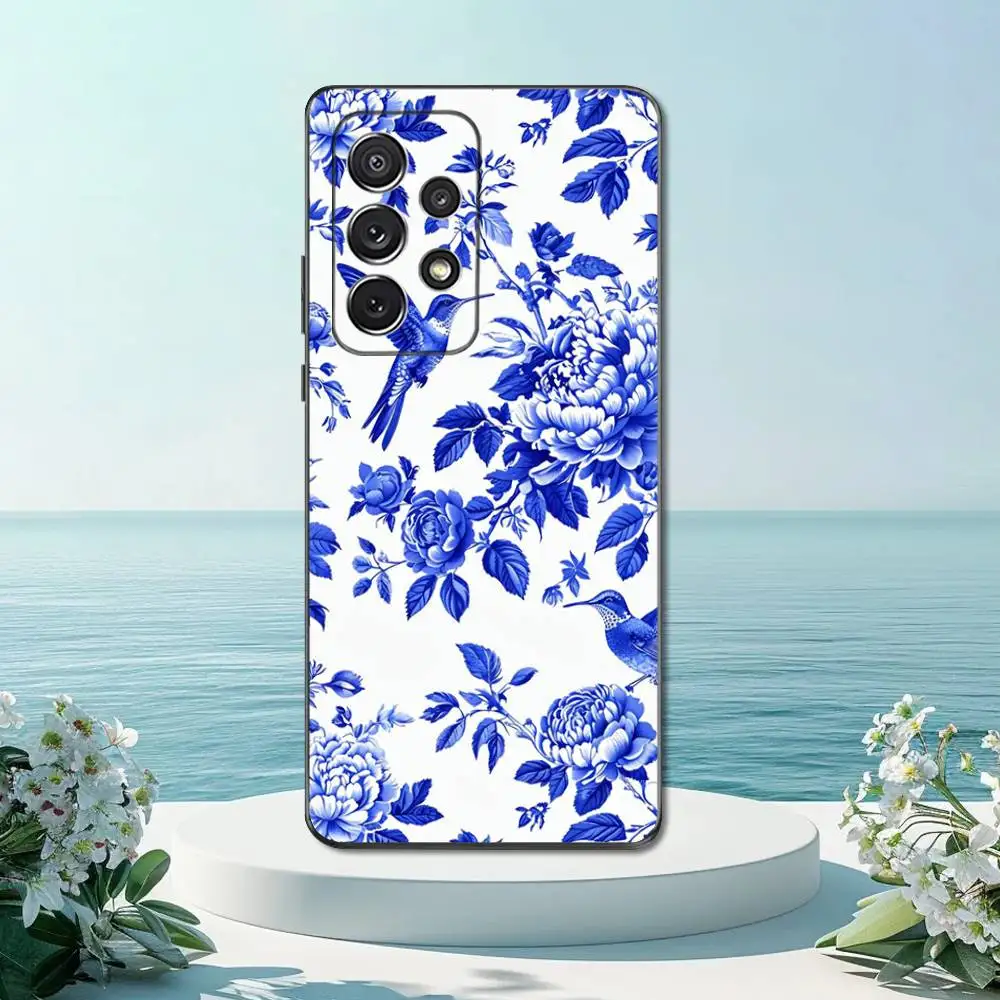 Elegant Blue and White Porcelain Art Phone Case | Soft Silicone Black Cover