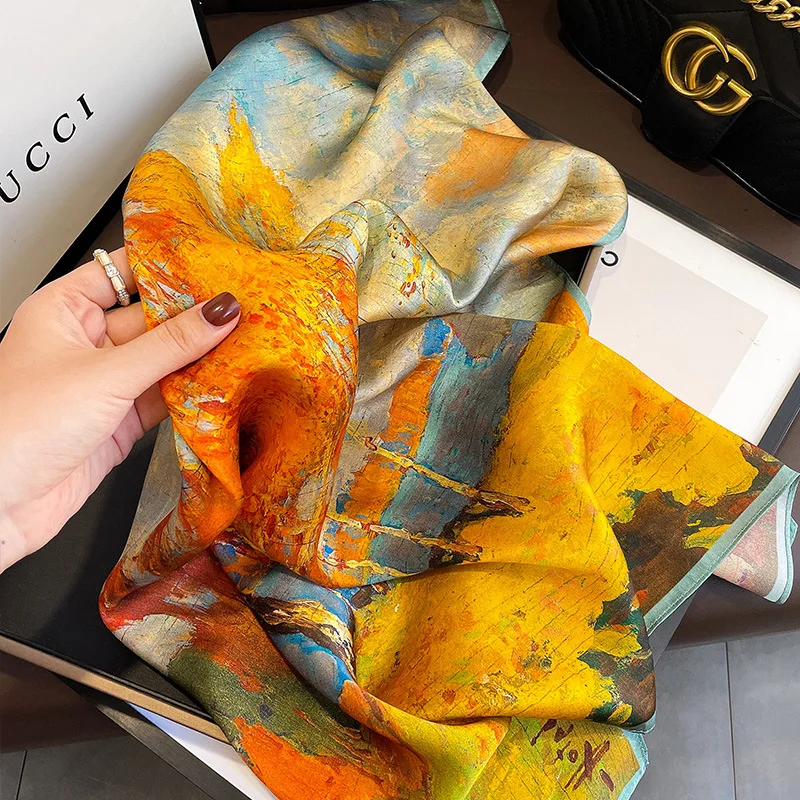 100% Natural Silk Square Scarf Women Bandana Headscarf Scarves Shawls Square Neck Foulard Wraps cachecol femme schals bufanda 3