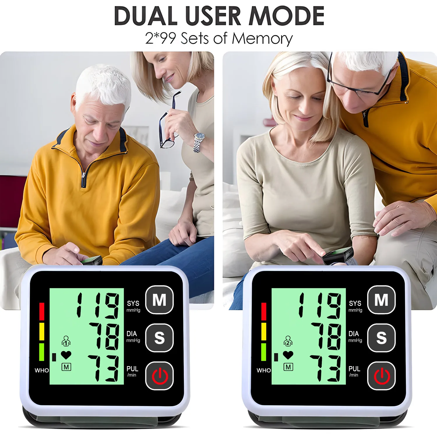 Blood Pressure Monitor Portable Wrist lcd Automatic Digital Sphygmomanometer Heart Rate Pulse Tonometer