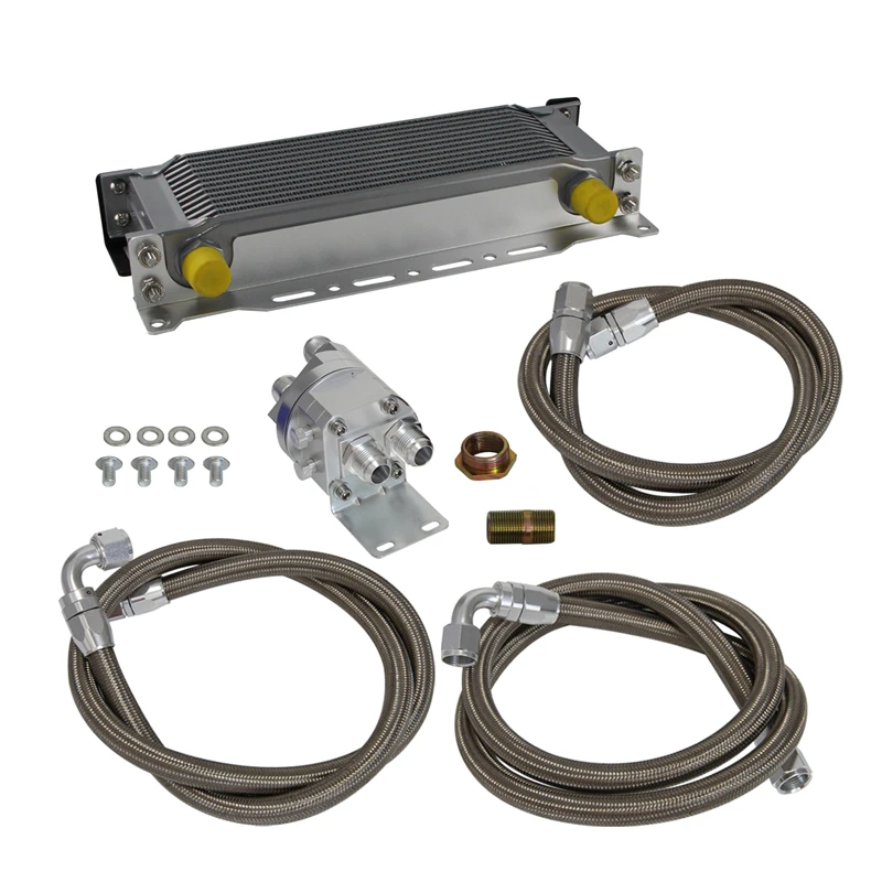 

13 рядов AN10 Универсальный Масляный радиатор трансмиссии двигателя британского типа + комплект адаптера фильтра серебристого цвета