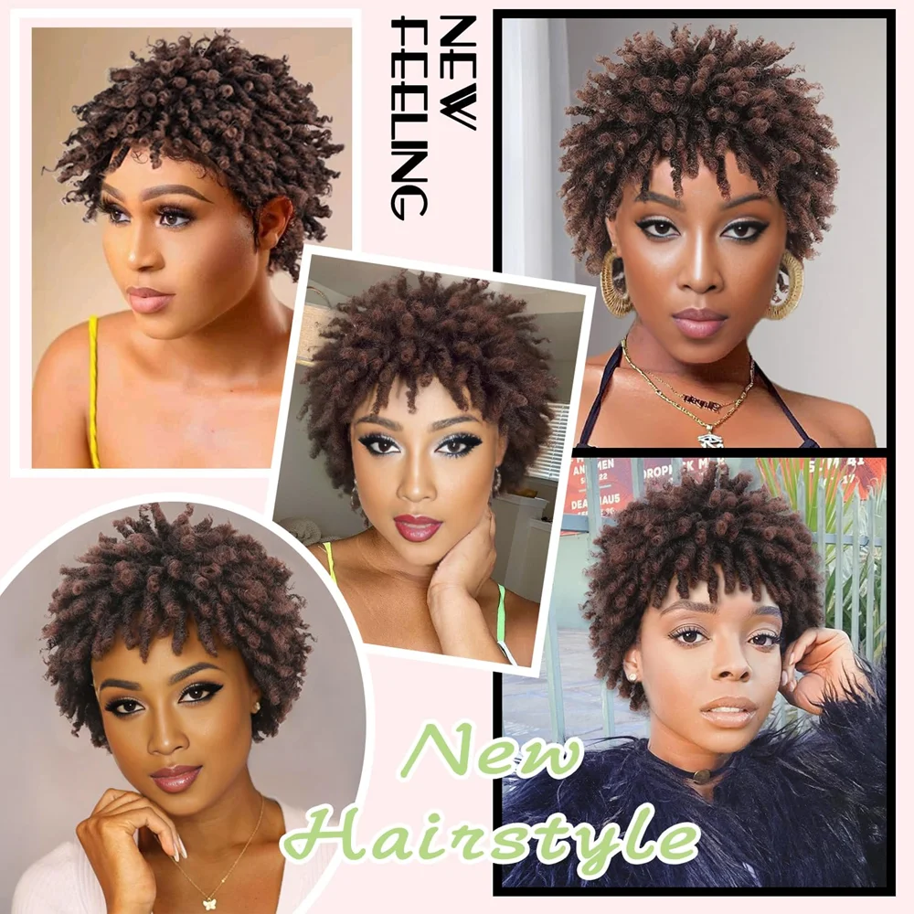 3inch Short Dreadlocks Wigs Pixie Cut Synthetic Afro Twists Wig Faux Locs Braided Wigs with Clips In for Black Women and Men