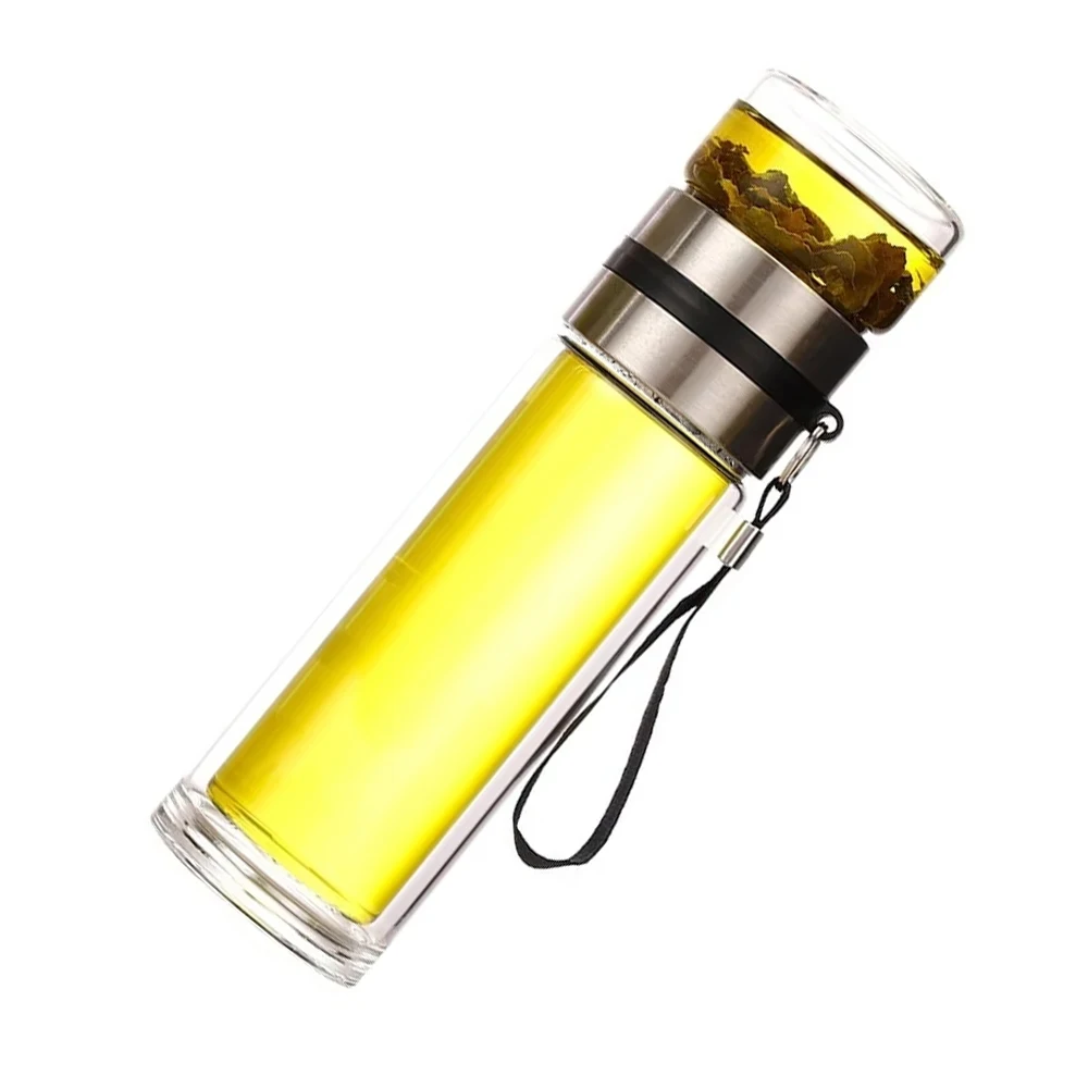 500mlDouble layer Glass Tea Cup Anti-scalding Tea Cup with Portable Handle Leak-proof TravelCup Water proof Teapot Easy To Clean