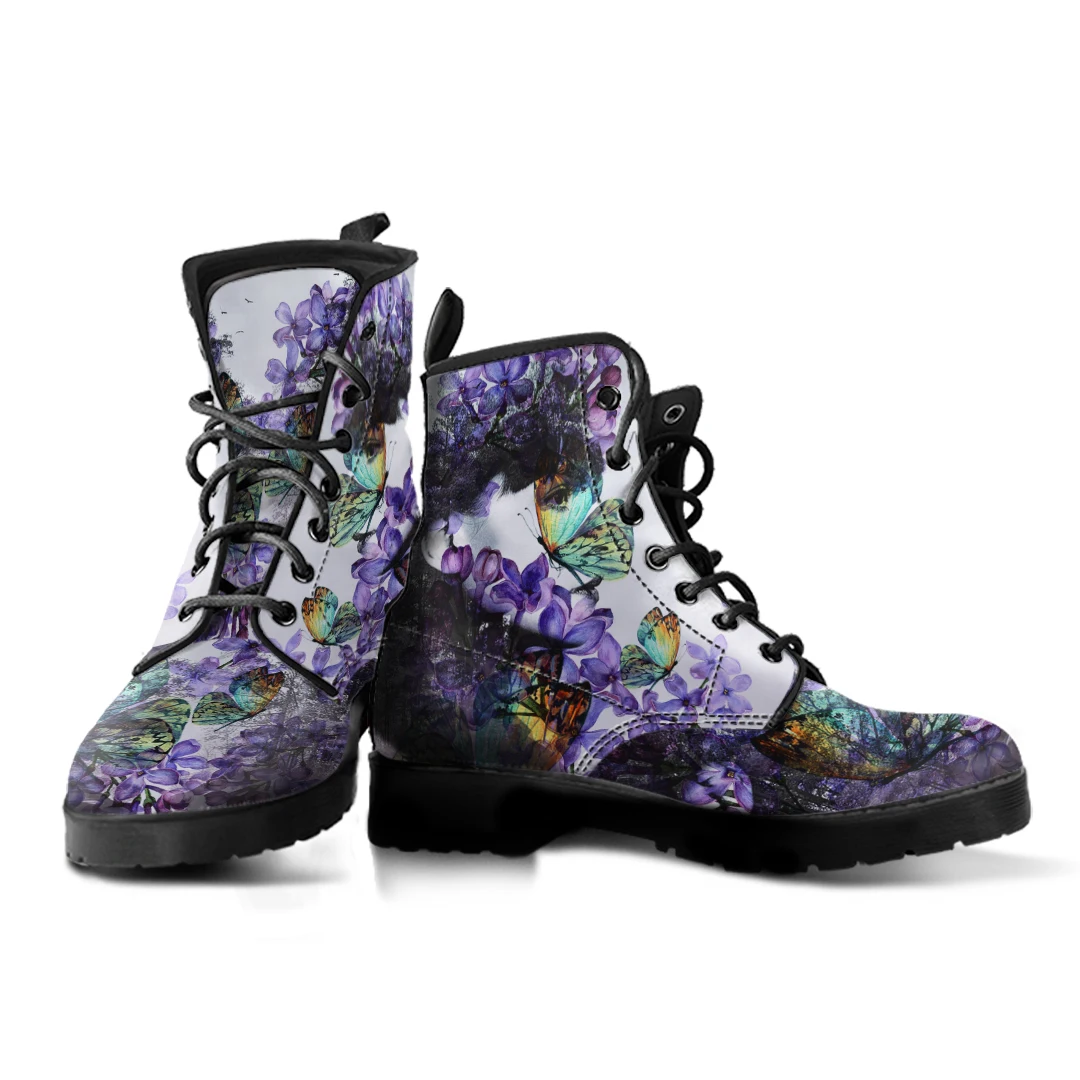 Fashion Flower Butterfly Print Women Ankle Boots Four Season Casual Ankle For Female All-match Ruber Sole Ladies Booties Street