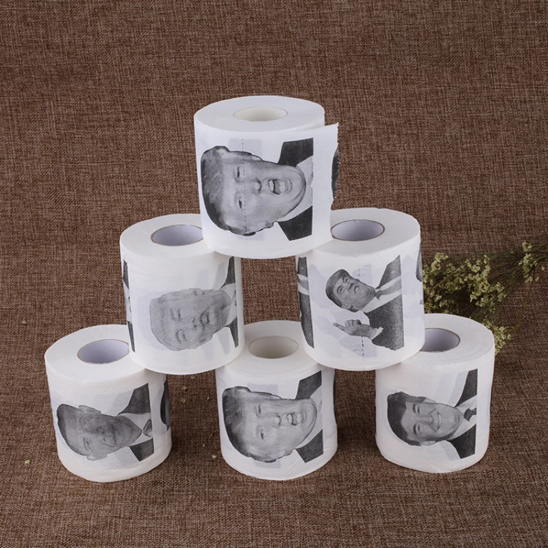 Toilet Paper Humorous Creative Funny Donald Trump Printed Pure Wood Pulp Non Fading Bathroom Roll toilet paper