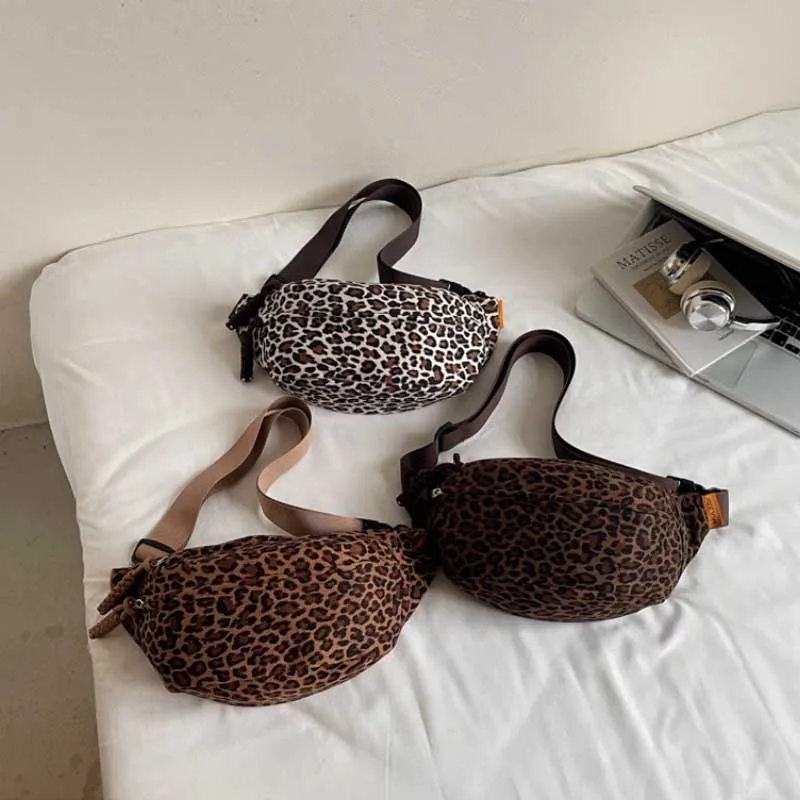 Women's Leopard Print Chest Bag, Autumn/Winter Fashion Crossbody Bag, Trendy Sporty Multifunctional Waist Bag Waist Packs bolsa