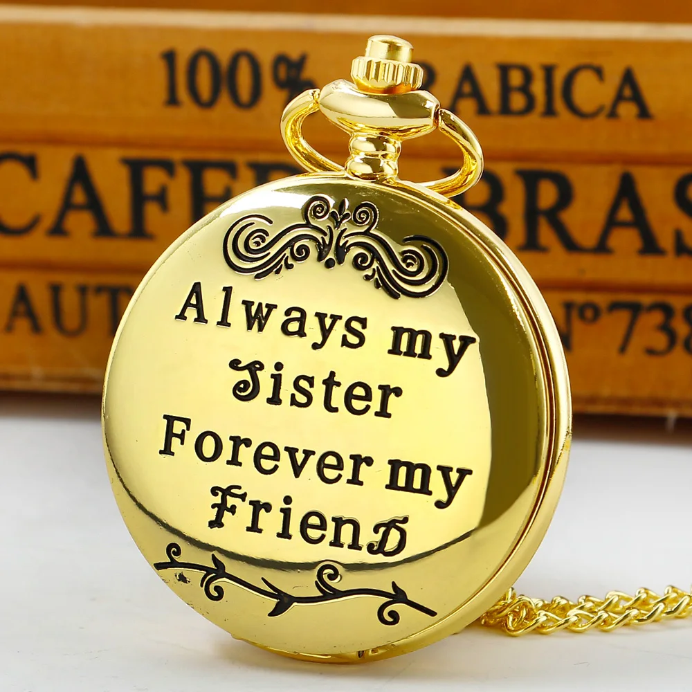 

Quartz Pocket Watch To my sister luxurious gold Pendant Roman Numerals Dial Pocket Clock Anniversary Women Birthday Gift