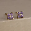 Boucles d'oreilles carrées suspendues en acier inoxydable, 2 pièces, pierre d'anniversaire de décembre, chaîne en zircone cubique, fleur, bijoux de perçage