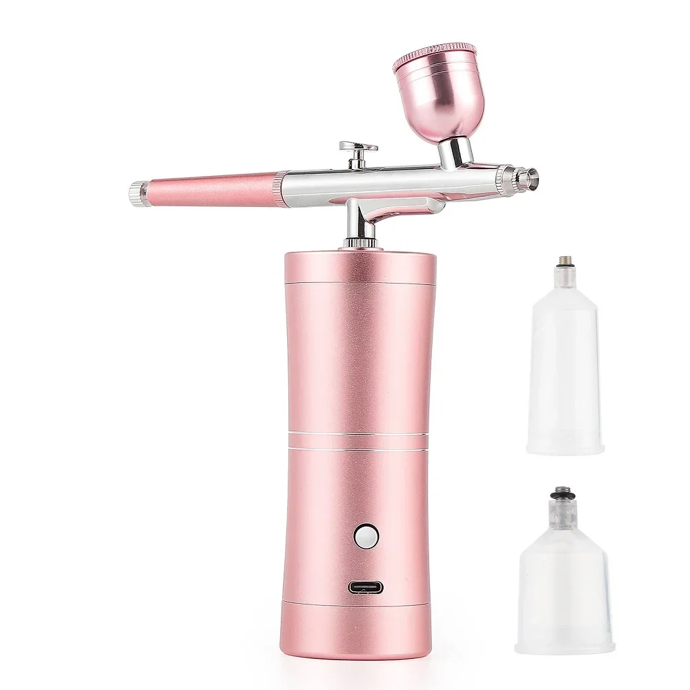 Top 0.3mm Pink Mini Air Compressor Kit Air-Brush Paint Spray Gun Airbrush For Na