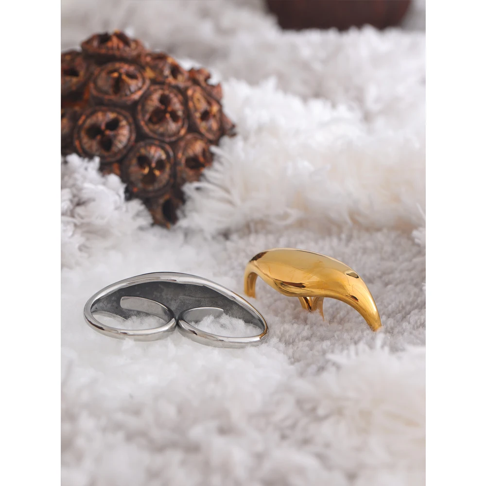 2025 Modestil YHPUP 2024 Edelstahl Doppelfinger geometrischer attraktiver rostfreier Ring, Geschenkdekoration_voghion.com