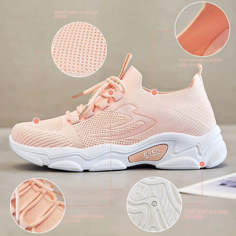 2024 new female casual running shoes fashionable running shoes mesh breathable platform sports shoes driving work