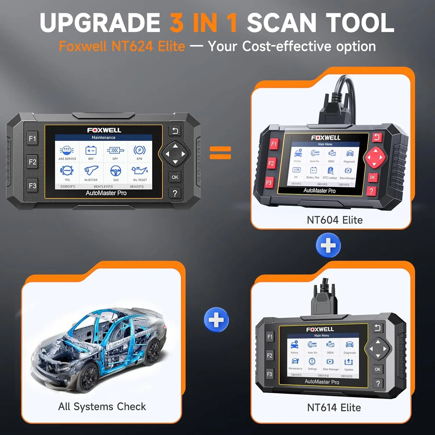FOXWELL NT624 Elite Car All System OBD2 Scanner ABS SRS EPB Oil DPF 8 Reset Automotive Diagnostic Tool Code Reader Free Update 6