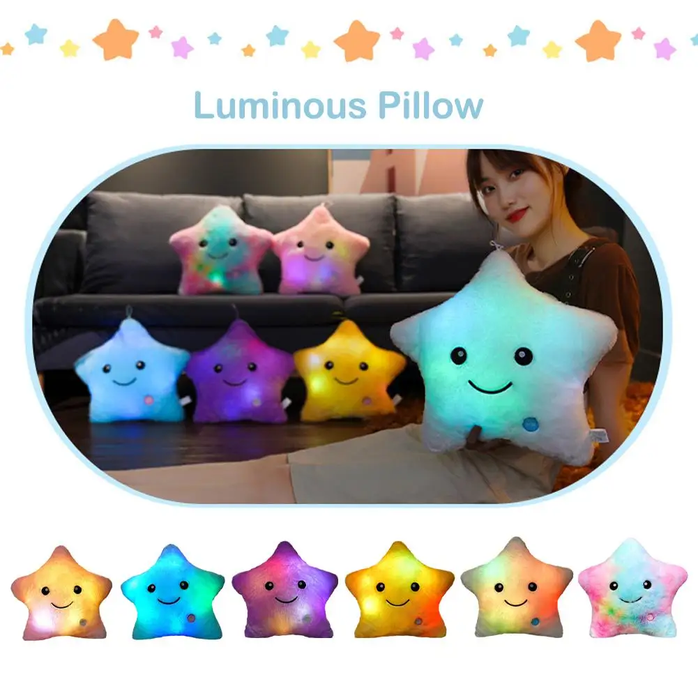 20CM Colorful Toy Luminous Pillow Soft Stuffed Plush Glowing Stars Creative Cushion Led Light Toys Gift For Kids Children Girls, Plush Toy