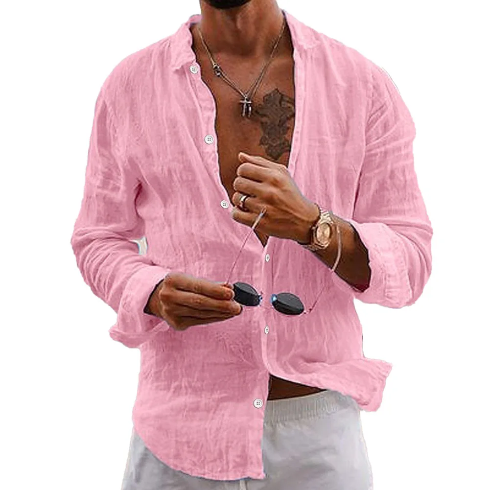 

Mens Button-Down Shirts Beach Soft Blouse Summer Breathable Tops Button Down Clubwear Cotton Linen Holiday L-3XL