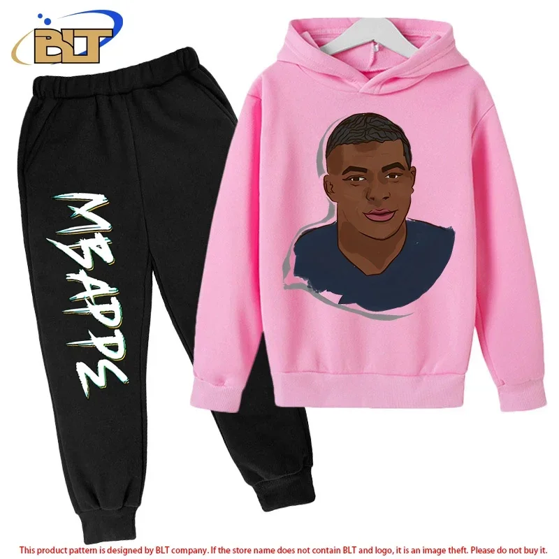 thumbnail image 1 of Conjunto de sudadera y pantalones con estampado de Mbappé para niños, primavera y otoño, conjunto de ropa deportiva de 2 piezas para niños y niñas, ropa para niños, 1 of 5
