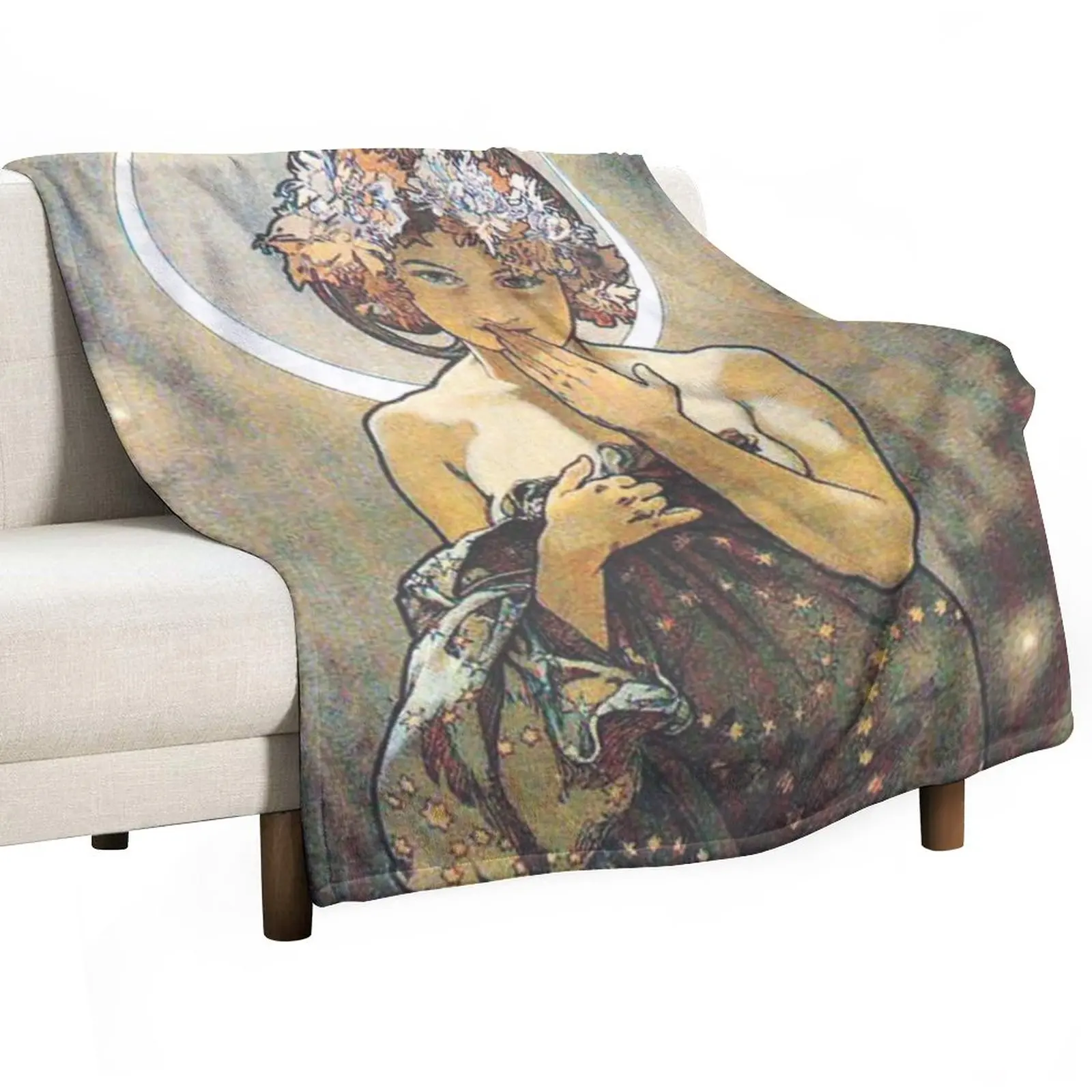 

HD. The Moon and the Stars, (number 1 from serie of 4) by Alphonse Mucha (1902) HIGH DEFINITION Throw Blanket Kid'S Blanket