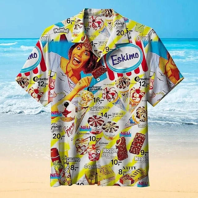 Fashion Funny Hawaiian Shirt Ice Cream Print New Men Summer Short Sleeve Shirt Sunshine Beach Streetwear Oversized Men's Shirts