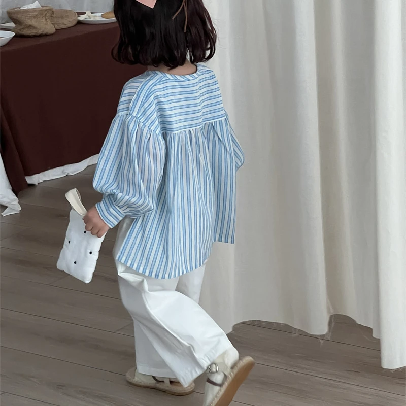 Pants Girl Boy Autumn Korean Cotton Washed Straight Simple Button Pleated Comfortable Cute Sweet