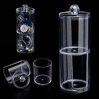Acrylic Makeup Organizer Cotton Swabs Containerwith Bamboo Lid Cosmetic Transparent Box Cotton Pad Organizer Jewelry Storage Box 2