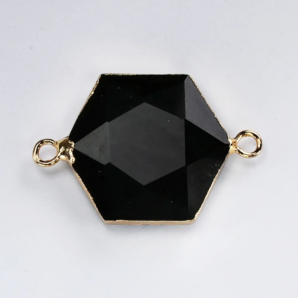 

BOROSA Vintage Natural Black Obsidian Faceted Pendant Chain For Women Girl Unique Hexagon Necklace Connector Jewelry Accessories
