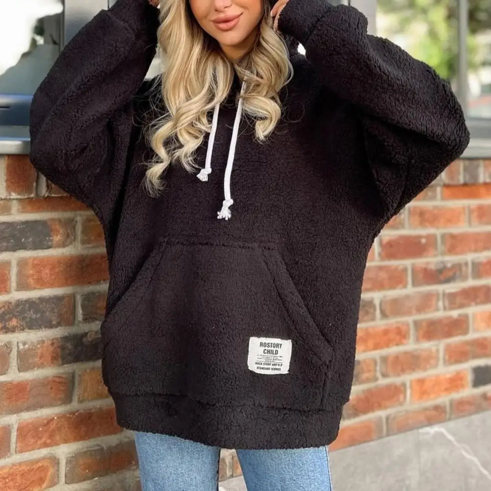 

Comfy Flannel Sweatshirt Fashionable Women's Hoodies with Large Pockets Cozy Plush Tops for Autumn Winter Featuring Drawstring