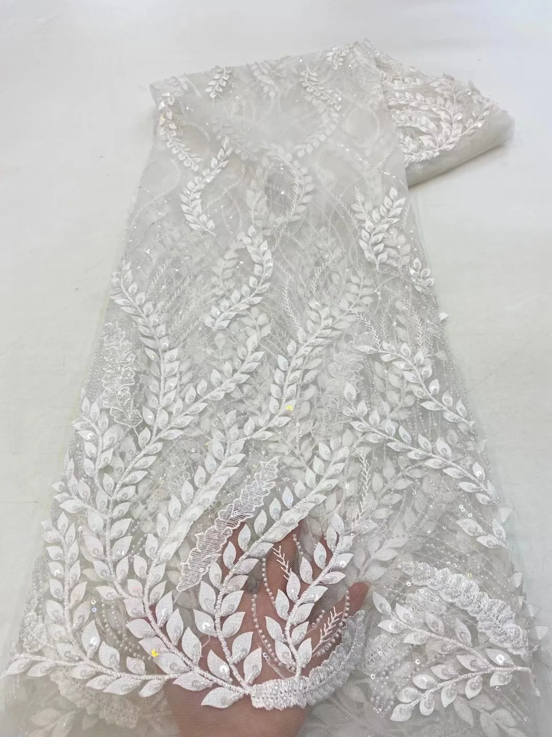 

African 3D Beaded Lace Fabric 2023 High Quality French Tulle Mesh Lace Bridal for Nigerian Wedding Dress Sewing HXZ5527