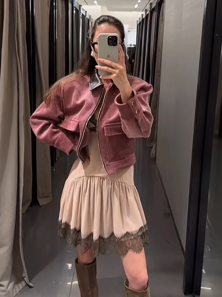 Manteau en coton à col montant pour femme, Chic, manches longues, fermeture éclair, poche, ample, court, hiver, pour les déplacements quotidiens, manteaux de rue